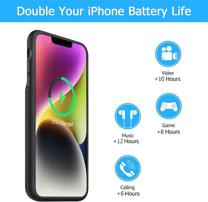 Battery Case for iPhone 14 Plus, [12000mAh] Enhanced Rechargeable Portable Qi Wireless Charger Case Battery Pack Support CarPlay Wireless Charging Case Compatible with iPhone 14 Plus (6.7 inch)-Black