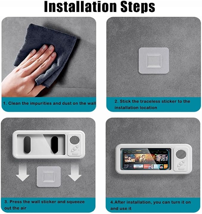 Waterproof Phone Case with Built-in Speaker,480 Rotation Wall Phone Mount Stand,Screen Touch Shower Phones Case Mount Speakers with Suction Cup,Cover Mounts Stand Wireless Bluetooth (White)