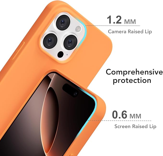 for iPhone 16 Pro Case Silicone Compatible with Magsafe Case, Ultra Slim Thin Magnetic Phone Cases Mag Safe, Cute Soft Rubber Gel TPU Matte Plain Wireless Charging Cover for Women, Neon Orange