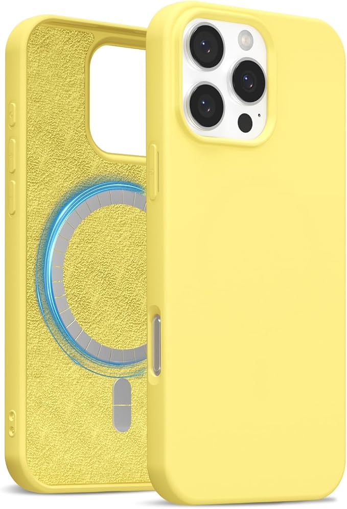 for iPhone 16 Pro Case Silicone Compatible with Magsafe Case, Ultra Slim Thin Magnetic Phone Cases Mag Safe, Cute Soft Rubber Gel TPU Matte Plain Wireless Charging Cover for Women, Yellow