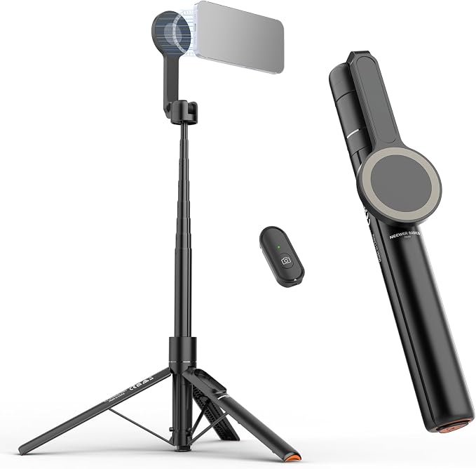 NEEWER Basics 5.48' Magnetic Selfie Stick Tripod Compatible with MagSafe iPhone Android, Portable Travel Cell Phone Stand with Remote, One Button Unfold for Vlog Video Recording Streaming, PA989