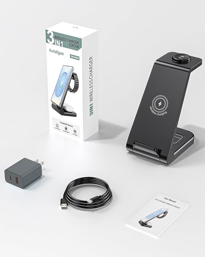 Wireless Charger for Samsung, 3 in 1 Wireless Charging Station for Samsung Galaxy Watch 8 7 6 5 4 3 Pro Classic Galaxy Buds 3/2 Pro,Charger for Samsung Galaxy S25 Ultra/S25/S24/S23/S22/S21/Note20