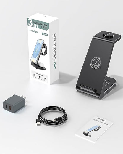 Wireless Charger for Samsung, 3 in 1 Wireless Charging Station for Samsung Galaxy Watch 8 7 6 5 4 3 Pro Classic Galaxy Buds 3/2 Pro,Charger for Samsung Galaxy S25 Ultra/S25/S24/S23/S22/S21/Note20