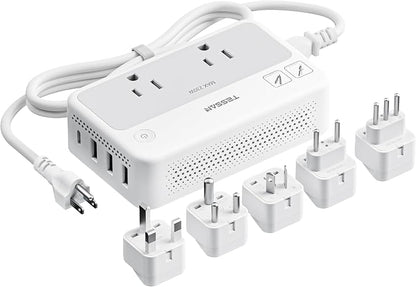 TESSAN 220V to 110V Voltage Converter | Universal Travel Power Adapter with Type C/G/D/I/L Plugs, 2 AC Outlets, 4 USB Ports (1 USB-C), 230W Max Step Down Transformer