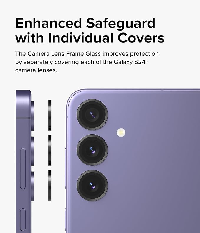 Ringke Camera Lens Frame Glass Compatible with Samsung Galaxy S24 Plus Camera Lens Protector 5G, Glass Covers and Aluminum Alloy Frames - Black