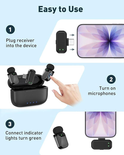 PoP voice Mini Wireless Lavalier Microphone for iPhone 15/16/17 & Android, Lapel Mic with Noise Reduction, 30H Battery Life with Charging Case, Lav Mic for iPhone Vlogging, Video Recording, Podcast