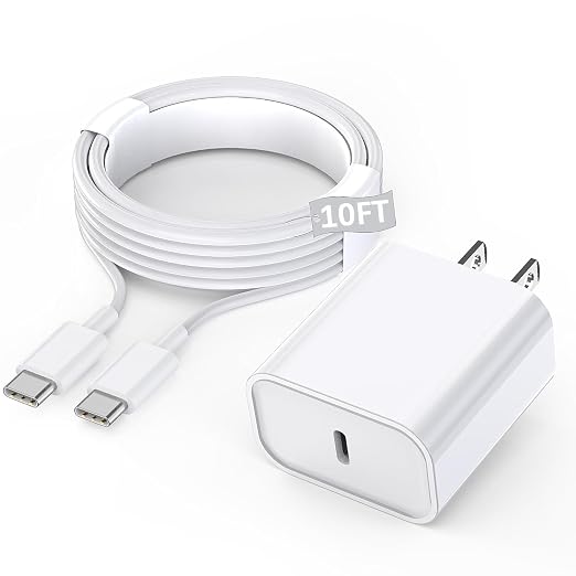 USB C iPad Fast Charger for iPad Pro 13/12.9/11 in 2025/2024/2022/2021/2020/2018,iPad Air 4th/5th Gen,Mini 6th/A17 Pro,iPad 10/A16,20W Wall Fast Charger Block with Extra Long 10FT USB C to C Cable