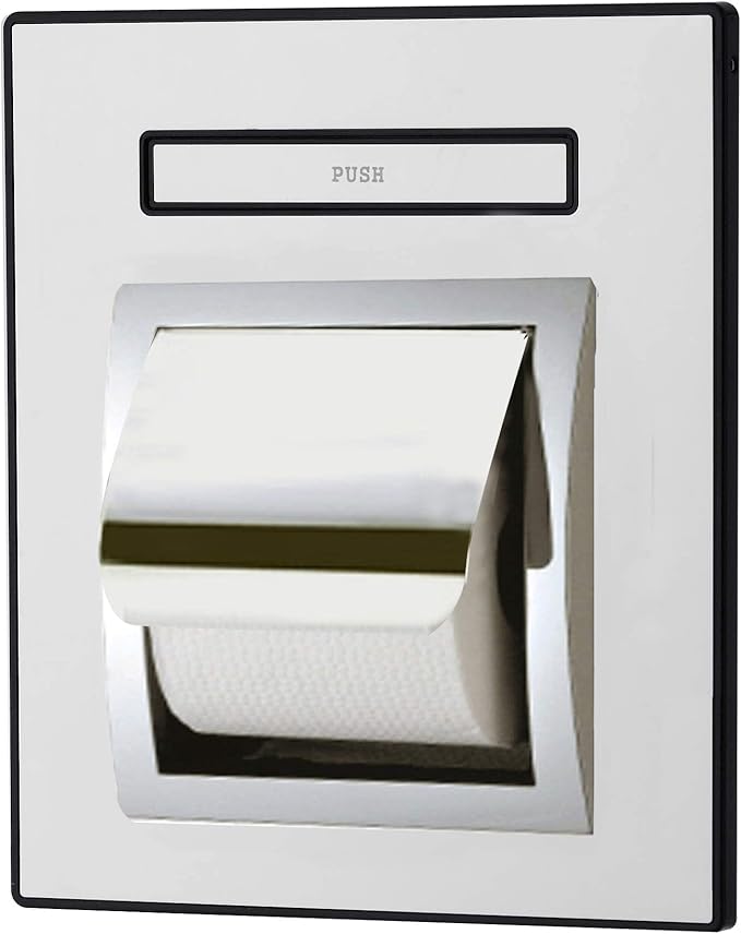 KAISERAUM Recessed Toilet Paper Holder with Pop-Out Shelf, Tissue Paper Roll Holder with Anti-Drop Phone Tray, SUS304 Stainless Steel, Chrome, GP-014TC, Max Toilet Paper Roll Size (4.13x5.5 inches)