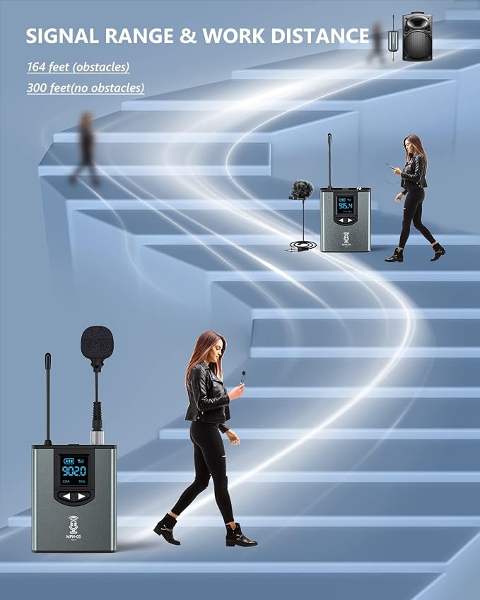 ttstar Wireless Microphone System Headset/Stand/Lavalier Mic with Rechargeable Bodypack Transmitter Receiver for PA Speaker, Camera, Recording, Teaching, Church (2T1R-Steel)