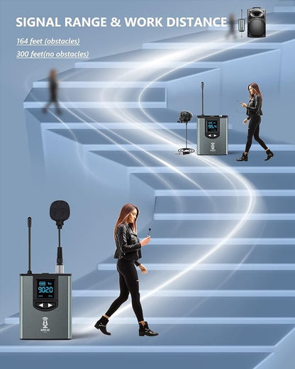 ttstar Wireless Microphone System Headset/Stand/Lavalier Mic with Rechargeable Bodypack Transmitter Receiver for PA Speaker, Camera, Recording, Teaching, Church (2T1R-Steel)