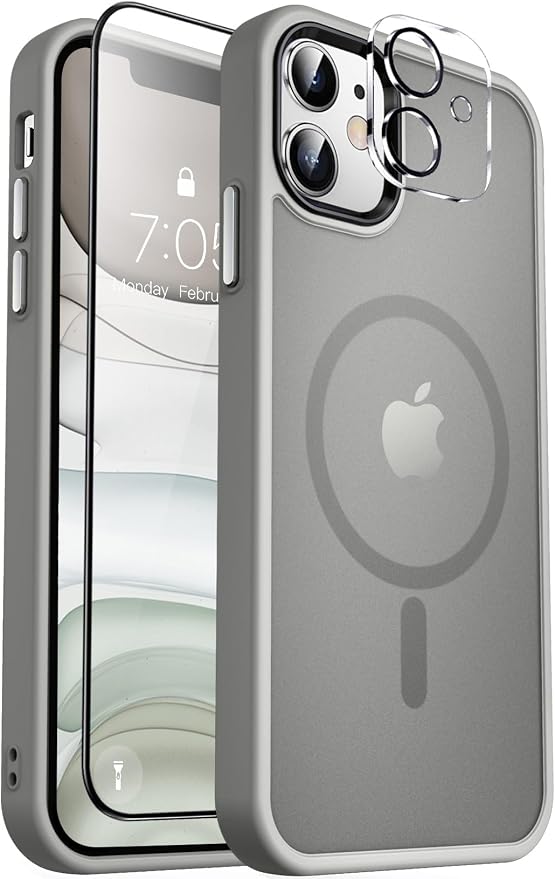 MOCCA Strong Magnetic for iPhone 11 Phone Case,[Compatible with Magsafe][Glass Screen Protector+Camera Lens Protector] Slim Thin Shockproof Cover Case for iPhone 11 6.1 inch, Titanium Gray