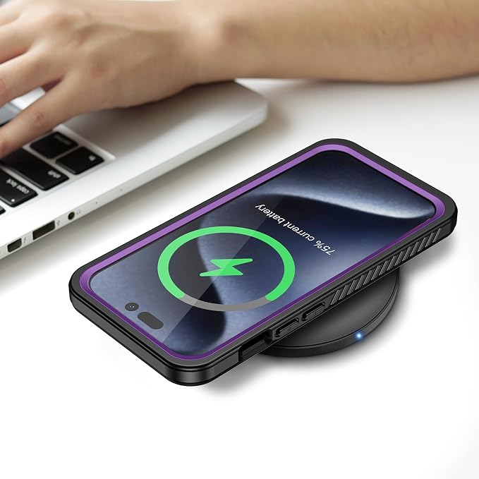 Lanhiem for iPhone 15 Pro Case, IP68 Waterproof Dustproof Shockproof Cases with Built-in Screen Protector, Full Body Sealed Protective Front and Back Cover for iPhone 15 Pro - 6.1 inch (Purple)