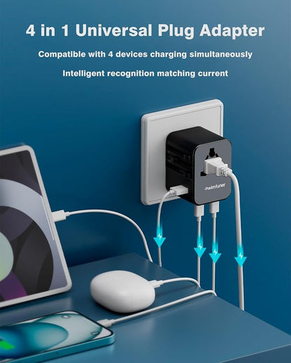 Universal Travel Converter, GaN International Plug Charger, with 2 USB-C and 1 USB-A Travel Global Adapter, Suitable for Europe, Australia, South Korea, Japan and Other Regions