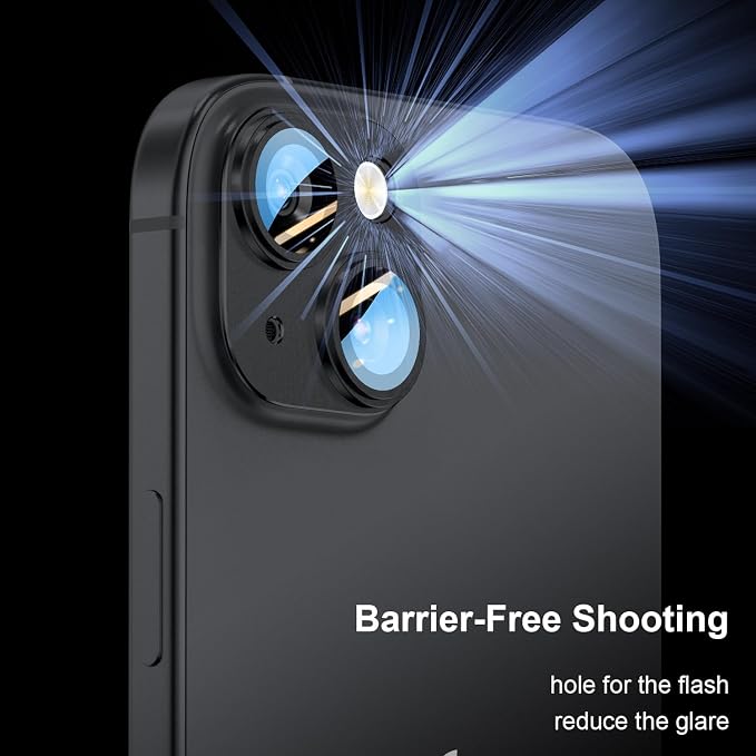 2 Packs Camera Lens Protector for iPhone 14 / iPhone 14 plus 9H Tempered Glass Camera Cover Lens Aluminum Alloy Metal matte Case, Scratch Resistant Case Friendly (Black)