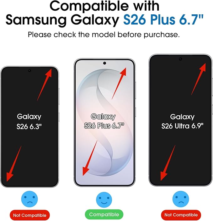amFilm Auto-alignment OneTouch for Samsung Galaxy S26+ Plus 6.7'' Screen Protector + Camera Lens Protector, Tempered Glass, 30 seconds Installation, Bubble Free, Case Friendly, Anti-Scratch 2+2 Pack
