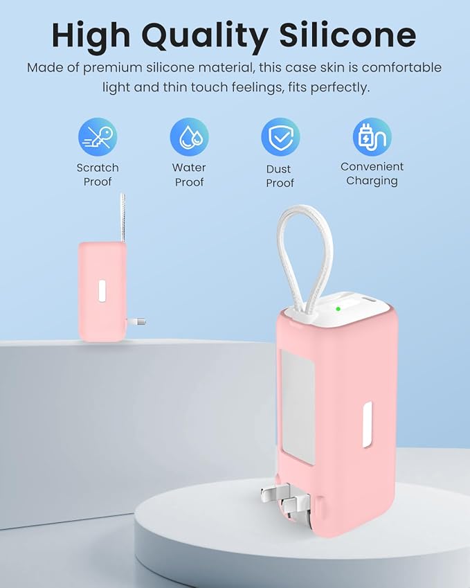 Silicone Case for TORRAS EasyGo 3-in-1 Portable Charger Power Bank,Full-Body Protective Cover for TORRAS Power Bank PB17,Precise Port Cutouts (Case Only) Pink