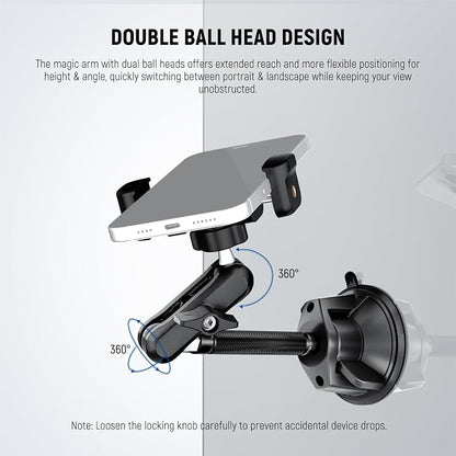 NEEWER Phone Holder for Your Car, 360° Rotating Vacuum Suction Cup Metal Cell Phone Mount Extended Magic Arm Compatible with iPhone Samsung for Windshield Skylight Navigation Video Recording, PA137