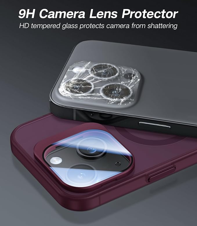 for iPhone 15 Plus Case with Camera Cover Stand [Built-in 9H Camera Lens Protector][Fit for Magsafe] Military Grade Shockproof Translucent Matte Magnetic Phone Case 6.7"，Red