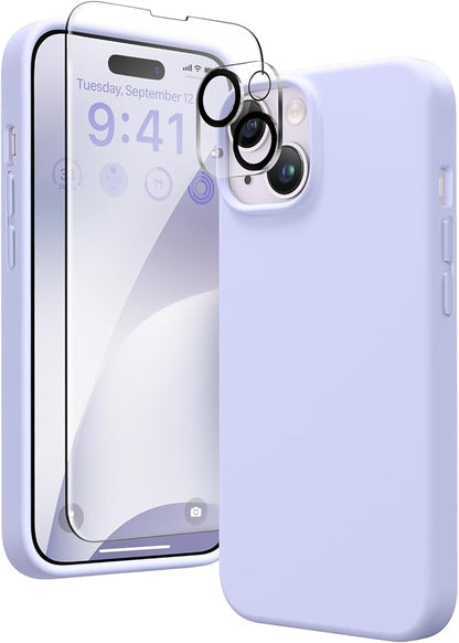 GONEZ Magnetic for iPhone 14 Case, Compatible with Magsafe, with Screen Protector + Camera Protector, Anti-Scratch Microfiber Lining, Liquid Silicone Shockproof Protective Phone Case, Lilac