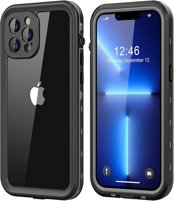 Protebox for iPhone 13 Pro Waterproof Case with Built-in Screen Protector, Shockproof Dustproof Full Body Protective IP68 Waterproof Phone Case for iPhone 13 Pro 6.1 inch (Black/Clear)