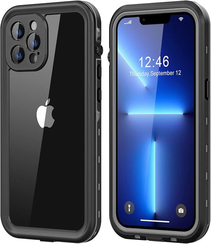 Protebox for iPhone 13 Pro Max Waterproof Case with Built-in Screen Protector, Shockproof Dustproof Full Body Protective IP68 Waterproof Phone Case for iPhone 13 Pro Max 6.7 inch (Black/Clear)