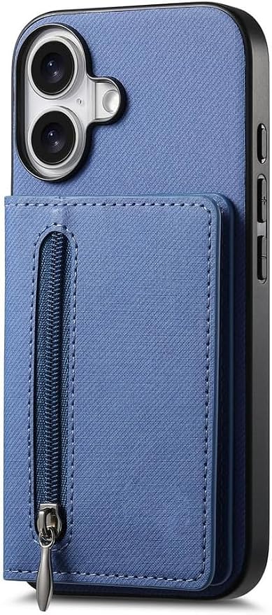 Wallet Case for iPhone 17Pro Max/17/17Pro/17Air, Zipper RFID Blocking Magnetic Closure Cover Card Holder PU Leather (iPhone 17,Blue)