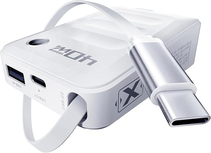 2026 ETODBUWS 3 in 1 GaN Charger,40W PD Fast Charging Blocks with Retractable Type C Cable and Dual Port Travel Charger,USB Chargers with Foldable Plug for iPhone 17/16/15,Galaxy,Pixel-White