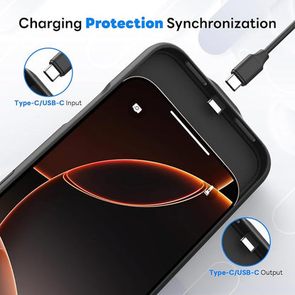 Ultra-Slim Battery Case for iPhone 16 Pro Max(6.9 inch),Charging Case Charger 7000mAh Rechargeable Portable Extended Charger Case Cover w/Tempered-Glass Protector - Black