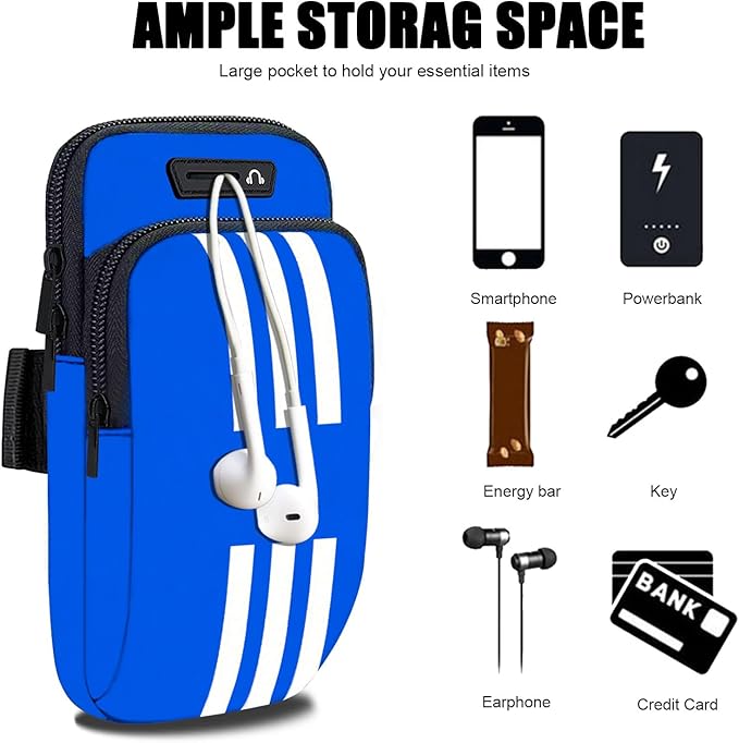 Armband Cell Phone Holder for Running Arm Band iPhone 17 16 15 14 13 12 11 Pro Max 16e Xs Xr X Plus Mini Samsung Galaxy Ultra Note Airpods Pouch Women Men Kids,Runner Gym Walking Arm Bag Blue