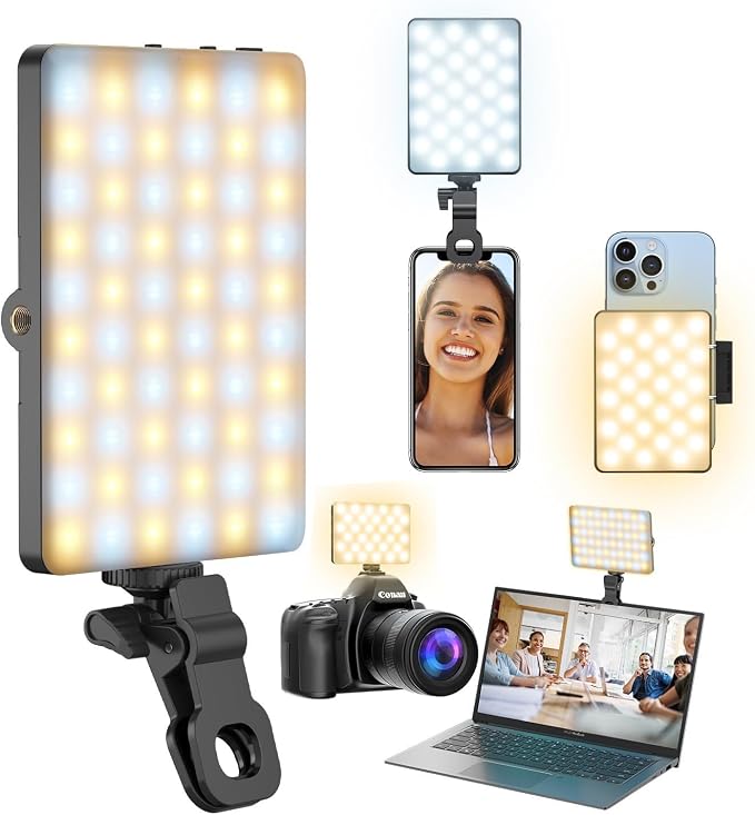 Selfie Light for Phone, 60 LED Phone Light with Rechargeable Clip and Adjusted 3 Light Modes, 2000mAh Video Light for iPhone iPad, Laptop, Makeup, TikTok, Selfie, Vlog, Video Conference