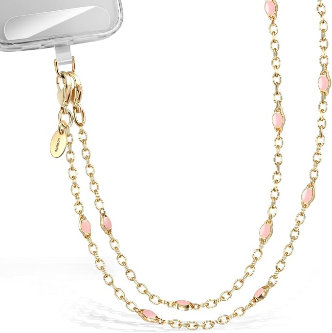 Phone Lanyard for Cellphone Case Crossbody Phone Strap Detachable Phone Charms Strap Anti Theft Necklace Holder for iPhone For Women (pink-gold)