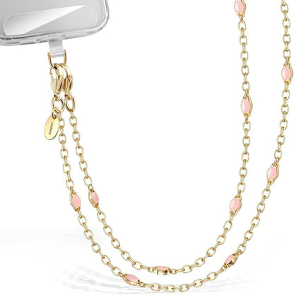 Phone Lanyard for Cellphone Case Crossbody Phone Strap Detachable Phone Charms Strap Anti Theft Necklace Holder for iPhone For Women (pink-gold)