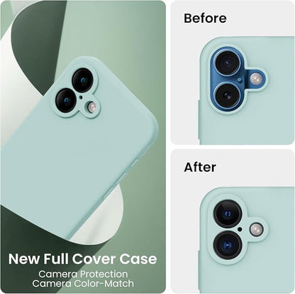 FireNova Designed for iPhone 16 Plus Case, Silicone Upgraded [Camera Protection] Case with [2 Screen Protectors], Soft Anti-Scratch Microfiber Lining Inside, 6.7 inch, Mint Green