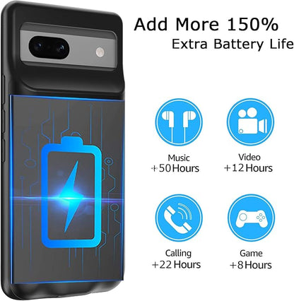 Battery Case for Pixel 7a, Upgraded 10000mAh Battery Pack Rechargeable Charger Case with Wireless Charging Compatible for Pixel 7a(6.1 inch) External Battery Charging Cover(Black)
