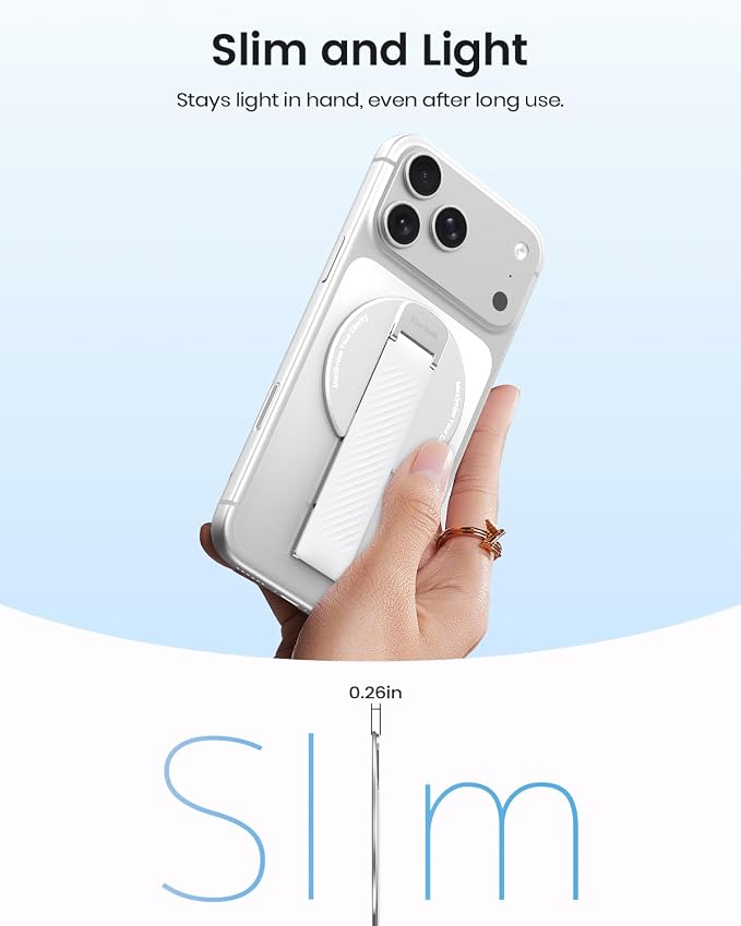 2026 Klearlook for MagSafe Phone Grip with Silicone Finger Strap, Removable Magnetic Phone Ring Holder with Adjustable Kickstand, Finger Phone Ring Grip for iPhone 17/16/15/14/13/12 Series, White