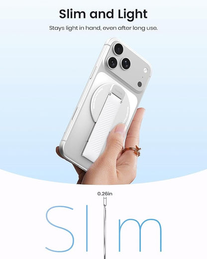 2026 Klearlook for MagSafe Phone Grip with Silicone Finger Strap, Removable Magnetic Phone Ring Holder with Adjustable Kickstand, Finger Phone Ring Grip for iPhone 17/16/15/14/13/12 Series, White