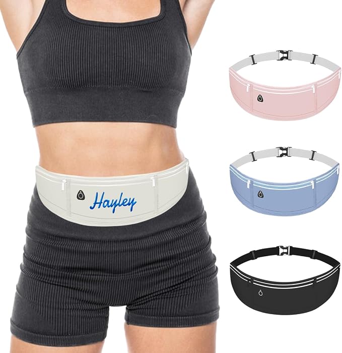 Personalized Slim Running Belt Fanny Pack for Men Women - Adjustable Waist Phone Holder with Reflective Strip, 3-Pocket Design for Running Hiking Cycling Gym (Gray)
