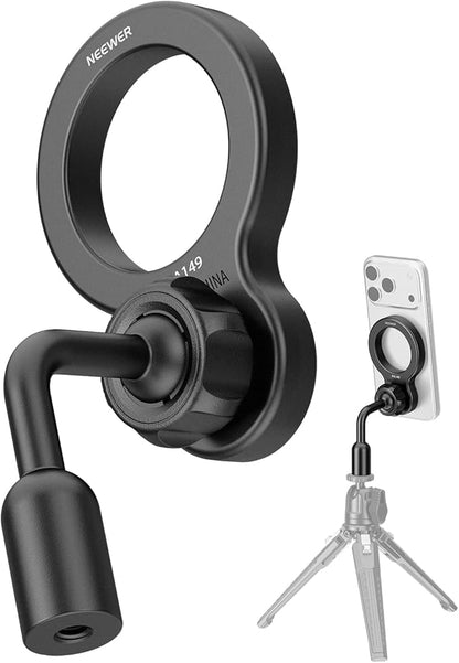 NEEWER Basics Magnetic Phone Tripod Mount Adapter, 360° Ball Head Aluminum Compact Lightweight Portable Phone Holder Attachment Compatible with MagSafe iPhone Samsung Android Video Recording, PA149
