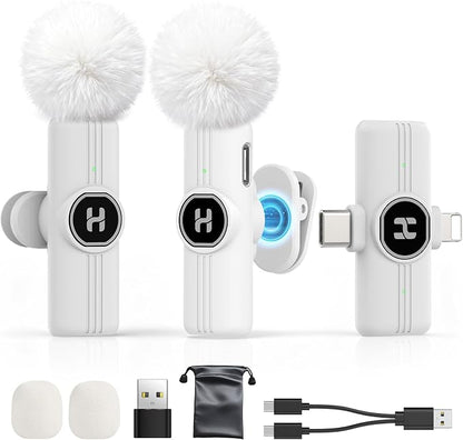 Mini Wireless Lavalier Microphone for iPhone, iPad, Android Phone - 2in1 Microfono Lapel Bluetooth Mic for Recording, Clip on Omni Lav Mic for Video Recording, Tiktok, YouTube, Vlog