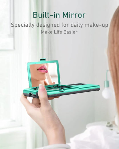 WeLoveCase Samsung Galaxy S22 Ultra Case Wallet Case with Credit Card Holder & Hidden Mirror, All-Round Protection Shockproof Phone Cover Designed for Samsung Galaxy S22 Ultra, 6.8 inch Mint Green
