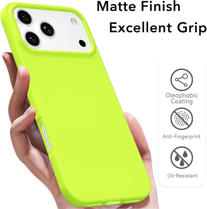 for iPhone 17 Pro Max Case Silicone Compatible with Magsafe Case, Ultra Slim Thin Magnetic Phone Cases Mag Safe, Cute Soft Rubber Gel Matte Plain Wireless Charging Cover for Women, Neon Green
