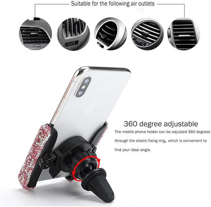 SUNCARACCL Bling Car Phone Holder - Mini Dash Air Vent Automatic Phone Mount - Universal 360Adjustable Crystal Auto Car Stand - Pink