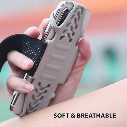 BONE Run Tie, Running Armband Phone Holder, Skin-Friendly & Washable Silicone Sport Armband, Universal Workout Phone Carrier Compatible with 4"-6.7" Smartphones (Gray - Size XL/Arm Size 15.7-21.4")
