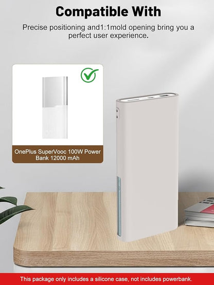 Silicone Protective Case Compatible with OnePlus SuperVooc Power Bank 12,000mAh All-Port Portable Charger, Full-Body Protective Cover with Precise Cutouts, Shockproof & Scratch-Resistant Sleeve (Grey)