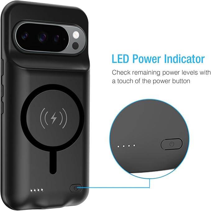 Battery Case for Google Pixel 9/10 Pro XL, 10000mAh Portable Protective Charging Case with Wireless Charging Compatible for Pixel 9/10 Pro XL (6.8 inch) Battery Pack Charger Case with Carplay (Black)