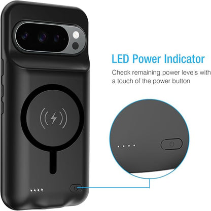 Battery Case for Google Pixel 9/10 Pro XL, 10000mAh Portable Protective Charging Case with Wireless Charging Compatible for Pixel 9/10 Pro XL (6.8 inch) Battery Pack Charger Case with Carplay (Black)