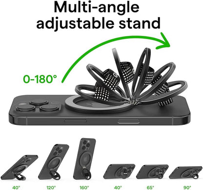 GUAN Magnetic Phone Holder Compatible with MagSafe, 360 Spin Phone Ring Holder, Replacement Silicone/Elastic Strap Ultra Thin Snap Grip Fits for iPhone 17, 16,15, Series All Phones, Black.