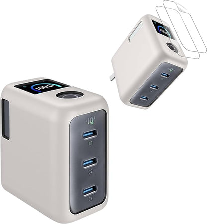 for Anker Prime 160W Charger Case [Gray] – Soft Silicone Protective Cover with Shockproof Dustproof Sleeve + 2 Screen Protectors for Anker Prime 160W 3-Port Compact Dynamic Charger