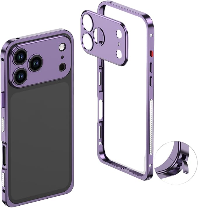 Thin Metal Frame Heat Dissipation Case with Lens Protector Slim Hard Titanium Shockproof for iPhone 17/16/15/14 /13 (Purple,for iPhone14Plus)