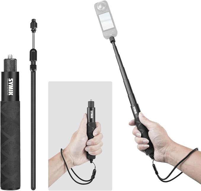 SYMIK Invisible Selfie Stick for Insta360 (70 cm/27.6 in), Aluminum Alloy Extension Stick Portable Extendable Monopod Pole with 1/4'' Screw and Wrist Strap for Insta 360 X5 X4 Air X3 ONE X2 Osmo 360